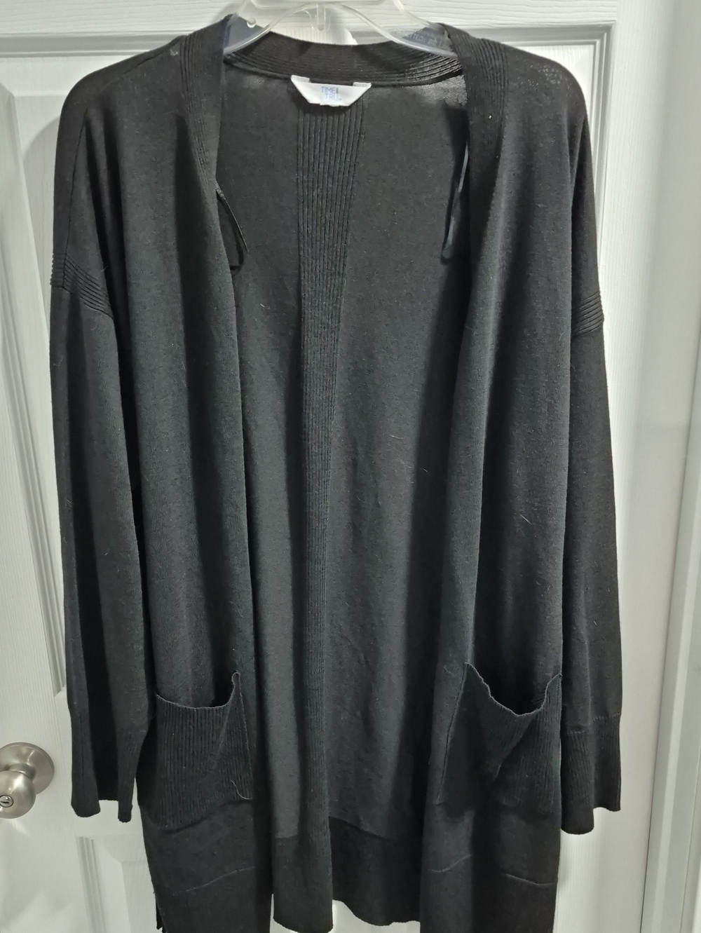 Time and Tru Black Open-Front Long Cardigan